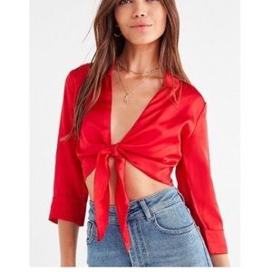 Kimchi Blue Ava Satin Tie-Front Shirt